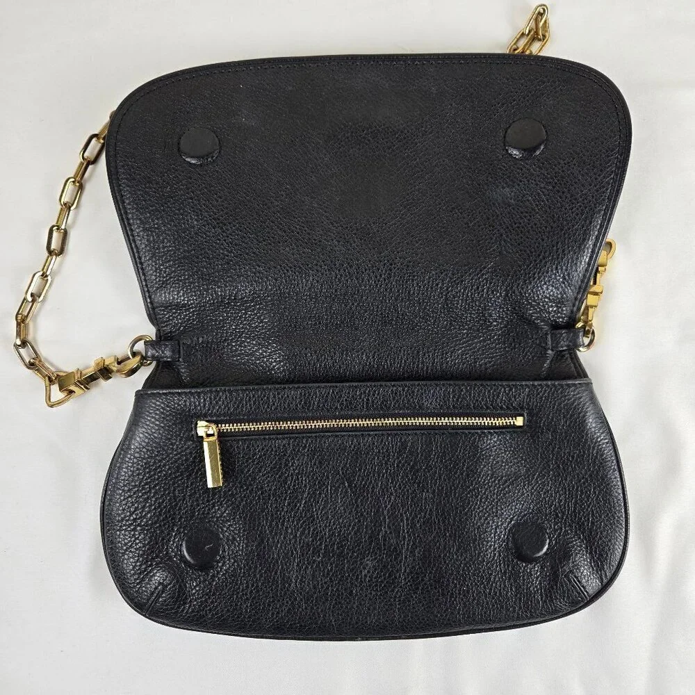 Tory Burch Black Leather Crossbody Bag Gold Chain Strap Magnetic Close Flap Logo